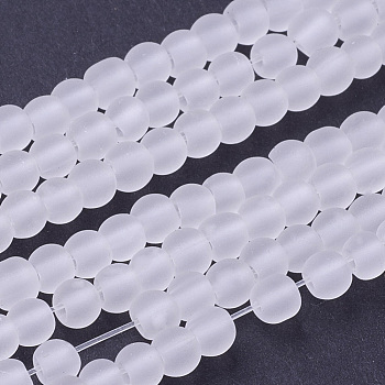Transparent Glass Bead Strands, Frosted, Round, White, 4mm, Hole: 1.1~1.6mm, about 200pcs/strand, 31.4 inch