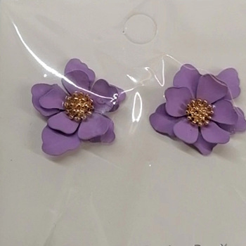 Sweet and Stylish Multi-layer Petal Flower Stud Earrings for Women, Purple