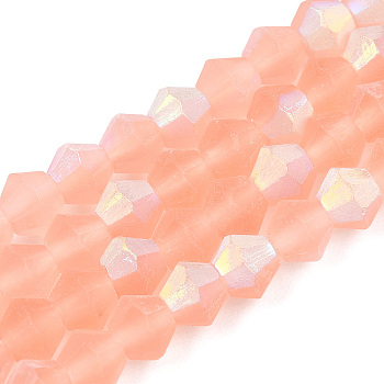 Imitate Austrian Crystal Bicone Frosted Glass Beads Strands, Grade AA, Faceted, Light Salmon, 2.9~3.3x2.5mm, Hole: 0.7mm, about 135~140pcs/strand, 38~40cm