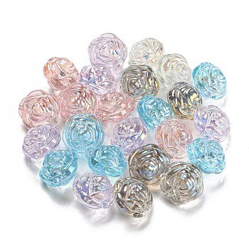 Transparent Acrylic Beads, Imitation Shell Effect, Flower, Mixed Color, 16.5x16.5x14mm, Hole: 1.5mm