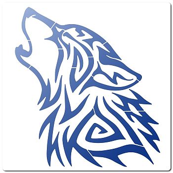 PET Plastic Drawing Painting Stencils Templates, Square, White, Wolf Pattern, 30x30cm