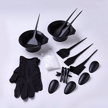 DIY Hair Dye Coloring Beauty Salon Tool Kit, with Hair Color Mixing Bowl, Brush ,Hair Dye Comb, Earmuffs, Hairdressing Clips, Plastic Ear Caps, Gloves, Black, 60x205mm