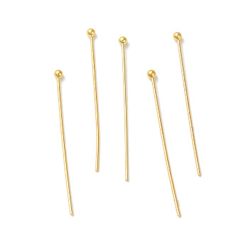 304 Stainless Steel Ball Head Pins, Real 18K Gold Plated, 34x0.6mm, Head: 1.9mm