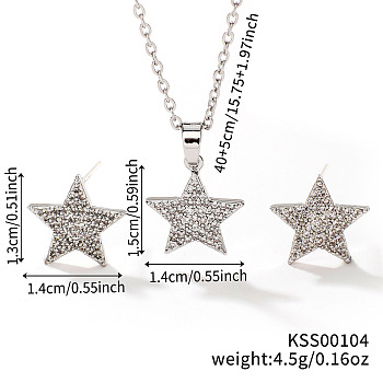 Chic Geometric Brass Rhinestones Stud Earrings & Necklaces for Woemn, Platinum, Star