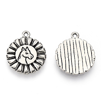 Tibetan Style Alloy Pendants, Cadmium Free & Lead Free, Flat Round with Horse, Antique Silver, 20.5x17.5x1.5mm, Hole: 1.5mm