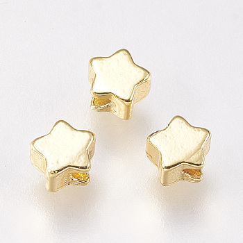 Brass Beads, Star, Golden, 4x4x2.5mm, Hole: 1mm