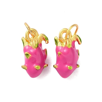 Alloy Enamel Pendants, with Jump Ring, Cadmium Free & Nickel Free & Lead Free, Matte Gold Color, Pitaya, 15x9x9mm, Hole: 5mm