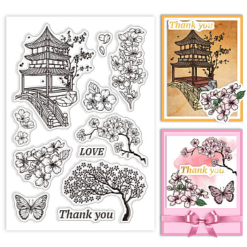 Custom PVC Plastic Clear Stamps, for DIY Scrapbooking, Photo Album Decorative, Cards Making, March Cherry Blossom, 160x110x3mm