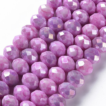 Opaque Baking Painted Glass Beads Strands, Faceted, Rondelle, Orchid,10x8mm, Hole: 1.5mm, about 63pcs/strand, 21.06 inch~21.26 inch(53.5~54cm)
