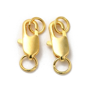 Brass Lobster Claw Clasps, with Jump Rings, Real 18K Gold Plated, 12x6x2.5mm, Hole: 3mm
