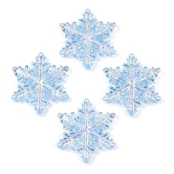 AB Color Transparent Acrylic Chandelier Component Links, Snowflake, Light Sky Blue, 46x46x6mm, Hole: 2mm