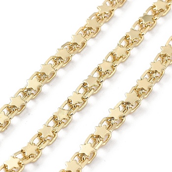 Rack Plating Brass Chains, Long-Lasting Plated, Soldered, with Spool, Lead Free & Cadmium Free, Star, Real 18K Gold Plated, Link: 3.5x2.3mm