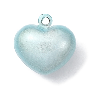 Spray Printed Alloy Bell Pendants, Heart, Light Blue, 22.5x22.5x16.5mm, Hole: 3mm