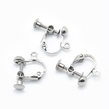 Brass Screw On Clip-on Earring Findings, Spiral Ear Clip, For Non-Pierced Ears, Platinum, 18x14x3mm, Hole: 1.6mm