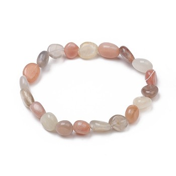 Natural Multi-Moonstone Stretch Beaded Bracelets, Tumbled Stone, Nuggets, 1-7/8 inch~2-1/8 inch(4.8~5.5cm), Beads: 8~16.5x7~10mm