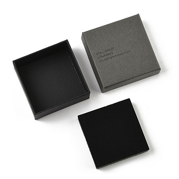 Cardboard Jewelry Boxes, with Black Sponge Inside and Gray Snap Cover, for Necklaces & Ring, Square with Word, Black, 7.5x7.5x3.45cm