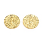 PVD Vacuum Plating 304 Stainless Steel Pendants, Long-Lasting Plated, Flat Round with Angel Charm, Golden, 20x2.5mm, Hole: 1.8mm(STAS-F287-46G)