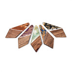 Opaque Resin & Walnut Wood Pendants, Sword Shape Charms, with Glitter Powder, Mixed Color, 52.5x21x3mm, Hole: 2mm(RESI-T060-48M)