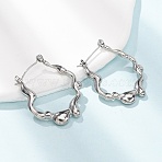 304 Stainless Steel Hoop Earrings for Women, Nuggets, Stainless Steel Color, 32.5x25x4mm(SA-CBA7B26-02P)