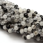 Natural Gemstone Black Rutilated Quartz Round Beads Strands, 6mm, Hole: 1mm, about 62pcs/strand, 15.2 inch(G-E251-30-6mm)