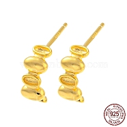 925 Sterling Silver Stud Earring Findings, Oval Earring Settings, with S925 Stamp, Real 18K Gold Plated, 10x4mm, Pin: 10.5x0.7mm, Tray: 3x1.5mm(STER-Q192-15G)