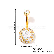 Chic Flat Round Brass Full Crystal Rhinestone Curved Barbell Belly Button Rings with Shiny Delicate Design, Golden, 31x14mm(YW9589-5)