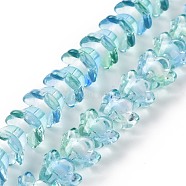 Transparent Glass Beads Strands, Two Tone, Flower, Pale Turquoise, 11~12x7.5~8mm, Hole: 1.4mm, about 50pcs/strand, 11.42''(29cm)(LAMP-H061-01B-05)