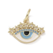 Real 18K Gold Plated Brass Micro Pave Cubic Zirconia Pendants, with Enamel and Jump Ring, Evil Eye Charms, Colorful, 12.5x18x2mm, Hole: 4mm(KK-L209-069G-01)