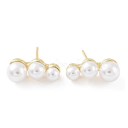 Rack Plating Brass Stud Earrings for Women, with Plastic Pearl, Long-Lasting Plated, Lead Free & Cadmium Free, Real 18K Gold Plated, 7x17mm(KK-Z038-12G)