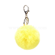 Pom Pom Ball Keychain, with Alloy Lobster Claw Clasps and Iron Key Ring, for Bag Decoration,  Keychain Gift and Phone Backpack , Light Gold, Yellow, 138mm(X-KEYC-WH0016-13E)