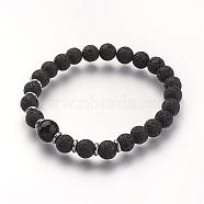 Natural Gemstone Beads Stretch Bracelets, with 304 Stainless Steel Bead Spacers, Black, 2-1/4 inch(56mm)(BJEW-JB02711-02)