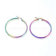 201 Stainless Steel Big Hoop Earrings, with 304 Stainless Steel Pin, Hypoallergenic Earrings, Ring Shape, Rainbow Color, 12 Gauge, 44.5x2mm, Pin: 1mm(EJEW-A052-20B-M)