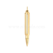 304 Stainless Steel Big Pendants, with Cubic Zirconia, Pen Charms, with Jump Ring, Golden, 62x9mm, Hole: 7x5mm(STAS-F310-14G)