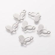 304 Stainless Steel Charms, Butterfly, Stainless Steel Color, 14x9.5x0.8mm, Hole: 2mm(STAS-P153-02P)