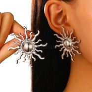 Alloy Stud Earrings, Sun, Platinum, 51x51mm(PW-WG0255A-02)