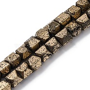 Electroplated Natural Lava Rock Beads Strands, Octagon, Faceted, Matte Style, Antique Golden Plated, 6.5~7x6.5~7x6.5~7mm, Hole: 1.4mm, about 58pcs/strand, 15.75''(40cm)(G-A256-D01-01D)