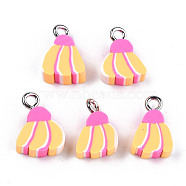 Handmade Polymer Clay Charms, with Platinum Tone Iron Findings, Banana, Yellow, 13~14x10~11x5mm, Hole: 1.8mm(CLAY-T016-55)