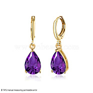 Brass Cubic Zirconia Hoop Earrings, Teardrop, Purple, Champagne Yellow, Gold, 28x8mm(EJEW-BB31662-G01)