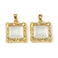Brass Pave Shell Pendants, Square Charms, Real 18K Gold Plated, 17.5x15.5x3.5mm, Hole: 4x2.5mm(KK-M277-01G)