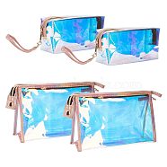 4Pcs 2 Style Laser Portable TPU Transparent Waterpoof Makeup Storage Bag, Multi-functional Wash Bag, with Pull Chain, Clear AB, 21.5~33x7~7.2x10.5~14cm, 2pcs/style(MRMJ-CP0001-17)