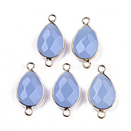 Glass Links Connectors, with Light Gold Tone Brass Findings, Faceted Teardrop, 27x14x6mm, Hole: 2mm(G-T131-49D)