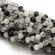 Natural Gemstone Black Rutilated Quartz Round Beads Strands, 6mm, Hole: 1mm, about 62pcs/strand, 15.5 inch(G-E251-30-6mm)