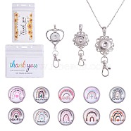 DIY Interchangable Pendant ID Card Holder Necklace Making Kit, Including Glass Snap Cabochon, Heart Alloy Snap Base Settings, 304 Stainless Steel Cable Chains Necklaces, Rainbow Pattern, 15Pcs/box(DIY-SZ0009-83B)