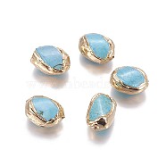Synthetic Turquoise Beads, Edge Golden Plated, Nuggets, 16x10.5~11x8~9mm, Hole: 0.7~0.8mm(G-F614-14G)