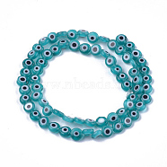 Handmade Evil Eye Lampwork Beads Strands, Flat Round, Cadet Blue, 6x2.5mm, Hole: 1mm, about 64~65pcs/strand, 14.1 inch~14.5 inch(LAMP-S191-02A-06)