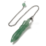 Natural Green Aventurine Pointed Dowsing Pendulums, with 304 Stainless Steel Chains, Bullet Charm, 243mm, Bullet: 60x12.5mm, Hole: 3mm(G-F758-F03-P)