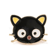 Golden Alloy Enamel Brooch, Cat Shape, Yellow, 21x27x2mm(JEWB-U004-04G-01)