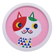DIY Diamond Painting Kits, with Plastic Round Photo Frame, Resin Rhinestones, Pen, Tray Plate and Glue Clay, Cat Pattern, 19.4x22.5x0.04cm(DIY-A019-01H)