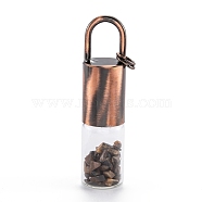 Glass Roller Bottle, with Natural Tiger Eye Roller Balls and Chips, Essential Oil Perfume Bottles, Red Copper Brass Bottle Cap, 62.5x16mm, Hole: 10x14mm, Jump Ring: 8x1mm(G-F701-01K)