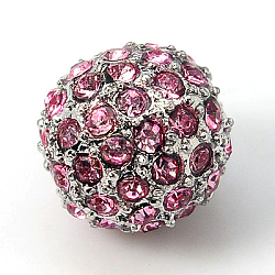 Alloy Rhinestone Beads, Grade A, Round, Platinum Metal Color, Light Rose, 10mm, Hole: 2mm(RB-A034-10mm-A27P)